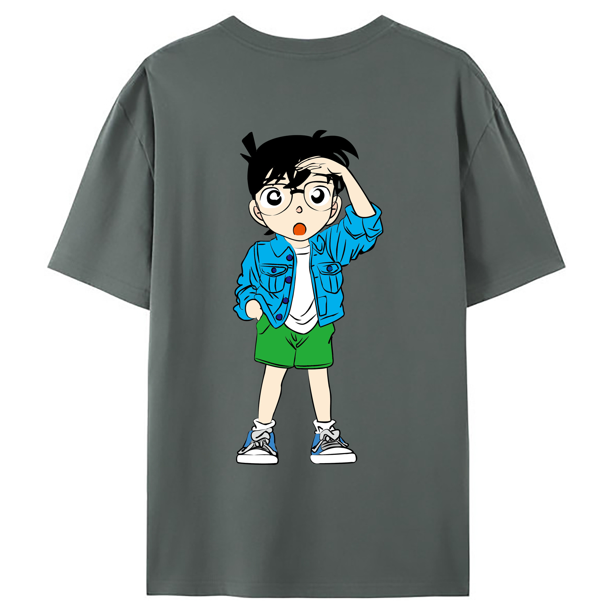 （画像用） 名探偵コナン 江戸川 コナン Detective Conan Conan Edogawa 綿100％ メンズ半袖Tシャツ（バックプリント） 通気性
